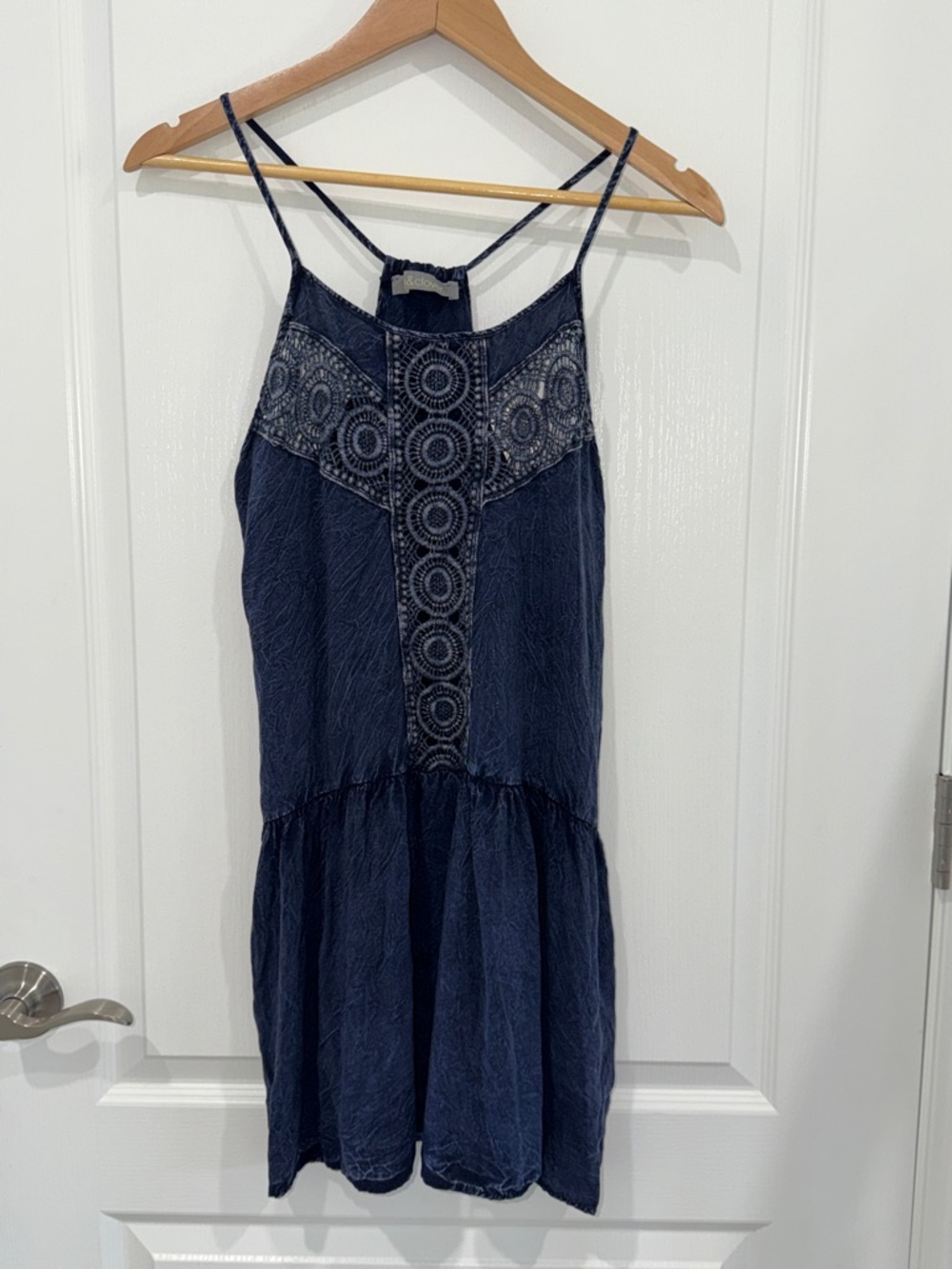 Finn & Clover for Anthropologie Embroidered Navy Blue Strappy Sundress festival
